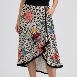 Soft Surroundings Floral Leopard Print Wrap Skirt Multicolor Size Petite Large
